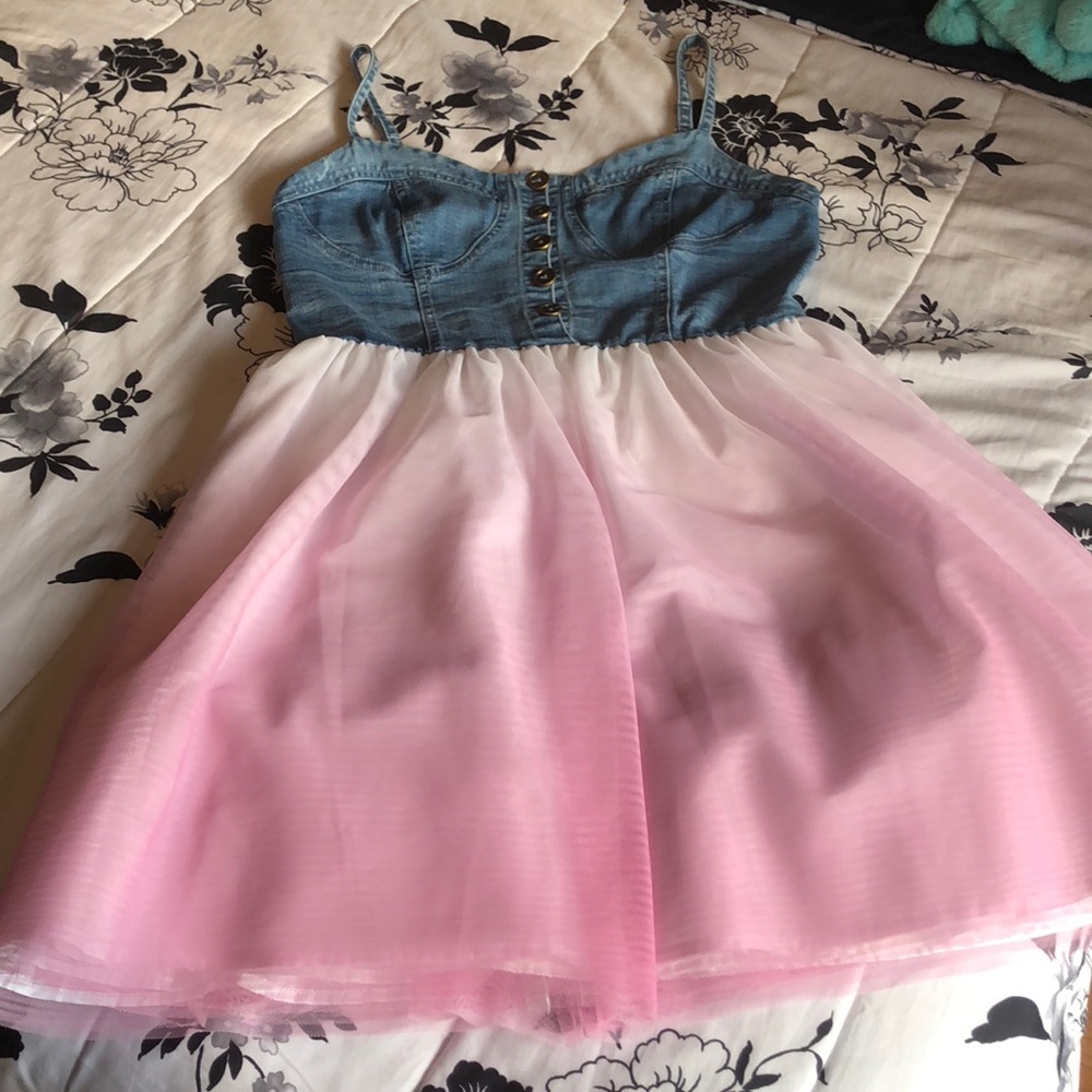 Denim and ombré pink dress